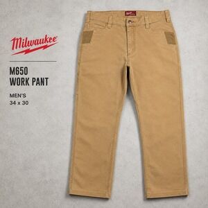 Milwaukee M650 Work Pants Mens 34x30 Tan Duck Canvas Utility Carpenter Trousers